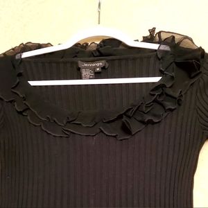 Silk & Lace Rib Knit Double 360* Ruffle Neckline Women Shirt